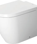 Sleek One Piece Elongated Toilet With Dual Flush And Wall Hand Lever Breezy Installation For Modern Homes White ceramic close-up