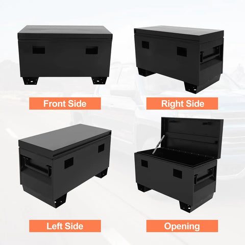 Built Tough 36 Inch Heavy Duty 16 Gauge Fully Welded Steel Tool Box With Mechanical Lid Support And Sturdy Bottom Feet For Work Trucks Trailers And Garage Bays