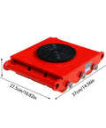 Heavy Duty Mechanical Moving Skates With Reinforced Steel Rollers For Shifting 15 Ton Equipment, red steel base, dimensions shown.