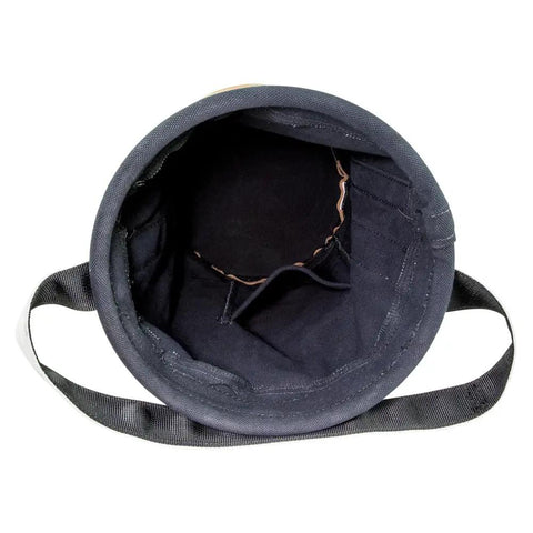 Top view of Flame-Resistant Canvas Tool Bucket, Heavy-Duty No 4 Canvas With Leather-Reinforced Handle, interior shown.