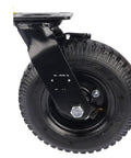 Premium No Sweat 8 Inch Pneumatic Rubber Caster With Side Brake for heavy duty luggage carts, showing side view of wheel.