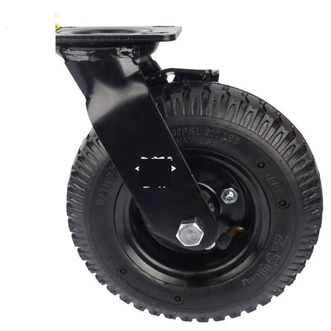 Premium No Sweat 8 Inch Pneumatic Rubber Caster With Side Brake for heavy duty luggage carts, showing side view of wheel.