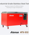 Prograde 32 Gallon Industrial Ultrasonic Cleaner With Digital Heater Timer That Blasts Off Grease And Grime On Auto Parts And Shop Tools Built Tough For Daily Hustle, red stainless steel tank with spacious interior.
