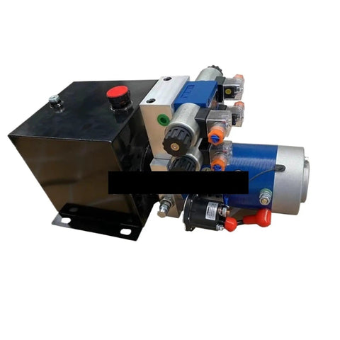Brushed Power Unit For DC 12v 24v Stacker Electric Forklift Double Acting Hydraulic Oil Pump, durable black metal with hydraulic components.