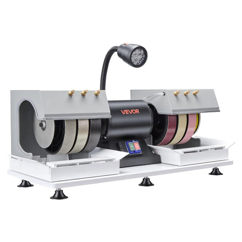 Eight Inch Cabbing Machine For Gemstones And Lapidary Polishing, Three Quarter Horsepower, 1800 RPM, Six Diamond Wheels Plus Resin Wheel
