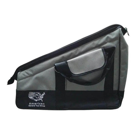 Side view of Heavy Duty Framer Nail Gun Tool Bag With Extra Pockets, 22 Inch Long By 16 Inch Wide By 8 Inch Tall, Built From Rugged 600D Polyester Oxford Fabric
