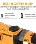 Beast Of A 900W Rotary Hammer Drill With 26mm Concrete Capacity, showing anti-vibration handle and shock absorption system