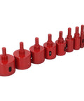Check Out These Epic Filfeel Hole Saw Tile Drill Bits Kit With 10 Piece Shank Bits For Ceramic Marble Glass That Cuts Clean Without Burrs And Lasts Forever. Red 10-piece hole saw drill bit set for ceramic, marble, and glass, sizes 6-50mm