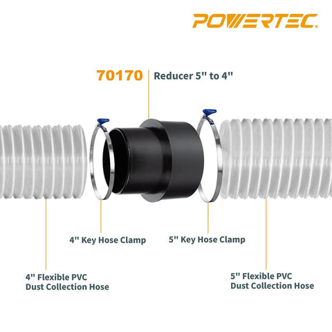 5 Inch To 4 Inch Dust Collection Reducer Fitting Black ABS Plastic Seamless Main Line To Branch Line Connection with hoses