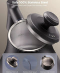 Smart Electric Kettle With WiFi And Alexa Control For Home Baristas, lid and interior view, 100% stainless steel, matte black finish