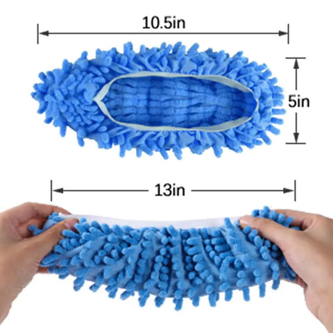 Ultra Soft Microfiber Mop Slippers 5 Pairs 10 Pieces Washable Reusable Floor Cleaning Shoes Covers No Sweat Easy Clean Chenille Foot Socks Eleven By Four Point Seven Inches Adjustable Color Purple Green Pink Blue Orange showcasing blue chenille texture