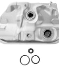 Image of a stainless steel fuel tank kit with straps for Toyota Corolla 1998 1999 direct fit replacement thirteen point two gallon gas tank and strap set included for easy install.