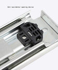 Heavy Duty Ball Bearing Drawer Slides Full Extension Three Section Track Five Hundred Lb Capacity industrial anti-accidental opening device close-up.