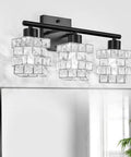 3 Light Crystal Bathroom Vanity Light Fixture Over Mirror Rotatable Matte Black Crystal Indoor Wall Lights