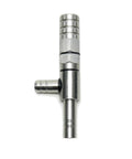 Close-up of stainless steel aspirator pump for lab vacuum systems with hydro aspirators, filter pumps, and ball valve suction tub.