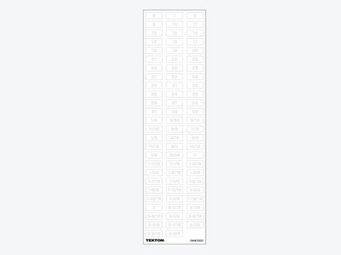 46-Piece Combination Wrench Set With Pro Grade Modular Organizers Inch And Millimeter Wrenches size indicator label card.