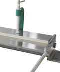 Close-up of 30-Inch Manual Sheet Metal Brake With 2 C-Clamps, Portable Steel Bender Tool, Adjustable 0-90 Degrees in steel frame.
