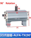 Front view of Heavy Duty Pneumatic Gripper Cylinder With Mechanical Arm Clamp For Single Or Double Water Clip Base And 90 Degree Rotation