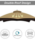 Gazebo Replacement Canopy Top For Lowe's Allen Roth GF 12S004B 1 Beige Easy Install Replacement Durable Polyester Or RipLock Fabric Upgrade Original Fit Weather Resistant Outdoor Shelter Cover with double-roof design showing UV protection, water-repellent, and tear-resistant features.
