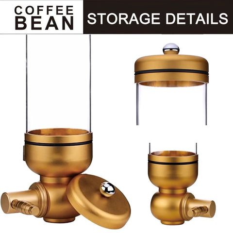 Killer Wall Mounted Coffee Bean Dispenser With Durable Aluminum And Clear Acrylic Canister Totally Airtight 5KG Storage Jar For Home Baristas Or Cafe Stash In Glossy Gold Two Pack with clear lid and view.