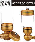 Wall Mounted Coffee Bean Dispenser Jar With Rock Solid Seal, Heavy Duty Clear Acrylic Storage Bin For Whole Beans, Gold Finish Dual Pack showing storage details.
