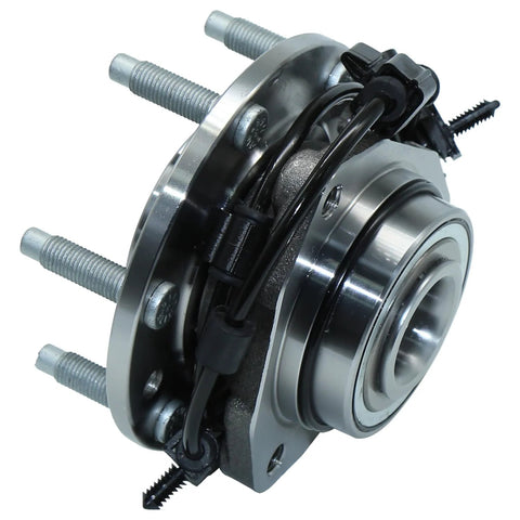 Front wheel hub assembly with six lug studs and ABS wiring, silver finish