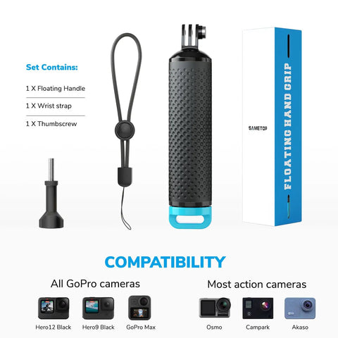 Floating GoPro Hand Grip Accessory Floaty Stick Waterproof Handle For GoPro Hero 13 12 11 10 9 8 7 6 5 4 Session 3 Plus 3 Max And DJI Osmo Action Cameras With Bright Blue Cap and accessories