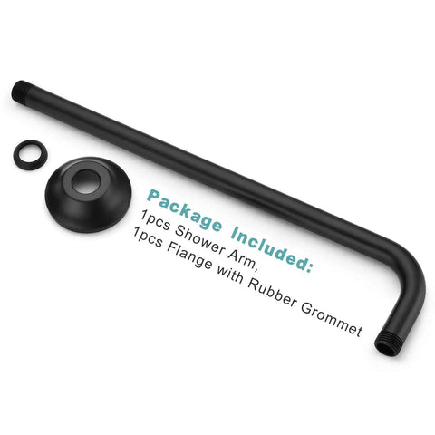 16 Inch L Shaped Shower Arm Extension With Matte Black Finish, Heavy Duty Stainless Steel Arm With Flange Included