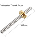 2 Pack T8 Lead Screws 300mm Long, 8mm Dia Stainless Steel Threaded Rods With Copper Nut, Trapezoidal Thread for 3D Printer Stepper Motors