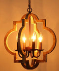 Orb Farmhouse Chandelier 4 Light Handmade Wood Rustic Vintage Pendant for dining room with warm glow, 15.7 inch diameter.