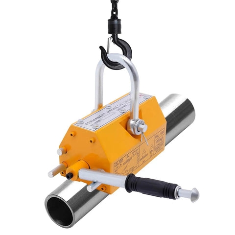 Beefy Steel Magnetic Lifter With Super Grippy Rubber Handle And Heavy Duty U Loop Shackle Hook 10.6 X 5.5 Inch permanent magnet hoist tool lifting steel pipe.