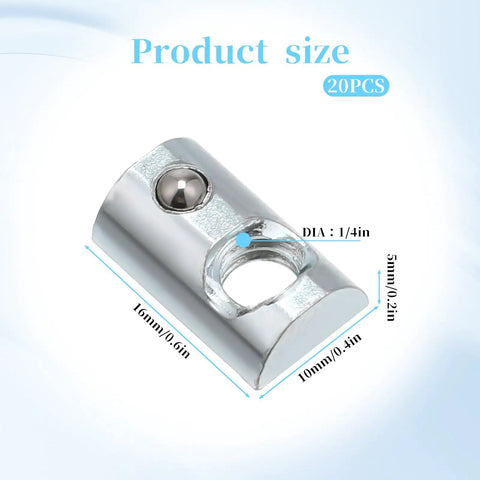 20 Pack 1/4-20 T Slot Nuts With Ball Spring Roll In Steel For Smooth Sliding T Slot Hardware On 10 Series Aluminum Extrusion Profiles