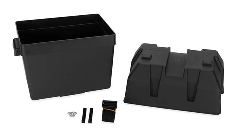Built Like A Tank Heavy Duty Corrosion Resistant Polymer Battery Box with lid, screws, and strap for secure 6v RV use.