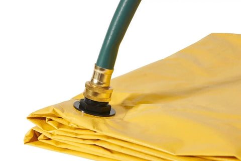 5x5 Foot Roof Leak Diverter Tarp Vinyl Coated With Heavy Duty Grommets Yellow Rain Catcher Fitting Hose Connection