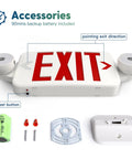 Two Pack Exit Sign With Emergency Lights And Battery Backup showing accessories and LED adjustable head emergency lights