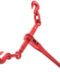 2 Pack Ratchet Tie Down Binders Set, 9215 Lbs Working Load, 3 Eighths To 1 Half Inch Chains, G70 Hooks, Adjustable Length, Red