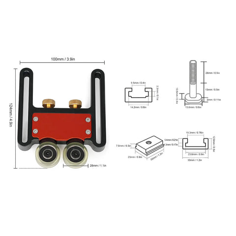 Rock Solid Table Saw Roller Extension Kit With Aluminum Alloy Frame And Cushioned Pu Wheels dimensions and components view