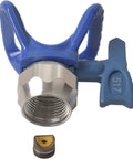 Professional Airless Paint Spray Gun Forged From Tough Aluminum And Equipped With A Blue 517 Tip, showcasing the tip and nozzle detail.