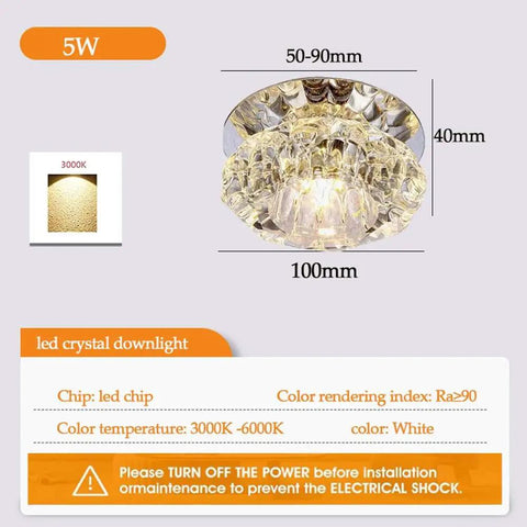 ELUKHT 12 Pack Round LED Recessed Ceiling Lights 3.9in LED Recessed Lighting Housing Trim Kits LED Recessed Ceiling Downlight Kitwith 5-9cm Aperture,5W-3000K,5w-4000K shown with crystal glass design, 100mm diameter.