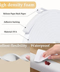 High density foam roll showing adhesive backing and waterproof features for Top Tier White Weather Stripping Tape For Doors And Windows Self Adhesive High Density Foam Roll 16 4 Feet Rock Solid Grip Gap Filler Soundproof Thermal Insulation Seal.