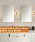 Gold Starburst Wall Sconce Set Of Two For Living Room Bedroom And Hallway Modern Mid Century Style Luxury Metal Art Deco Lighting Accent on bathroom wall with mirrors and cabinet