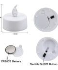 100 Count Battery Powered LED Tea Lights Flameless Flickering Warm White Candles Long Lasting CR2032 Battery Included features