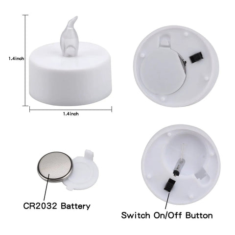 100 Count Battery Powered LED Tea Lights Flameless Flickering Warm White Candles Long Lasting CR2032 Battery Included features