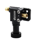 Universal Adjustable Billet Aluminum Knob Proportioning Valve Kit With Bracket For Under Floor Master Cylinders Fine Tune Brake Line Pressure From 100 To 1000 PSI For Custom Tuning And Safer Stopping. Black valve with brass fittings and bracket.