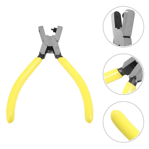 Heavy Duty One Hole Puncher Plier For DIY And Office Use 2mm Metal Paper Punch Tool with yellow handles, close-up details