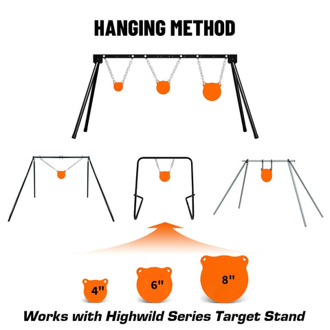 AR500 Steel Gong Target Set 1/2 Inch Thick For Serious Shooters With 4, 6, And 8 Inch Sizes hanging method illustration