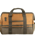 Gatemouth 20 Inch Tool Bag Brown With Wide Zip Opening And 36 Pockets Front Tech Pocket For Tablet Rugged Webbing Handles Built To Last