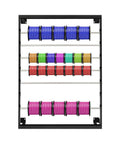Six Rod Wall Mounted Wire Spool Rack With Adjustable Spacing Built Badass Tough For Garage Or Shop No Sweat Cable Management System displaying multicolored cable spools.