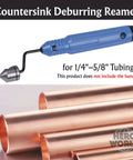 Countersink Deburring Reamer for 1/4–5/8 inch copper tubing shown with copper pipes, ergonomic design not shown.