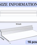 Illustration of 16 Pack Clear Slatwall Shelves 4x10 Inch Transparent Plastic Wall Shelves showing size dimensions and design.